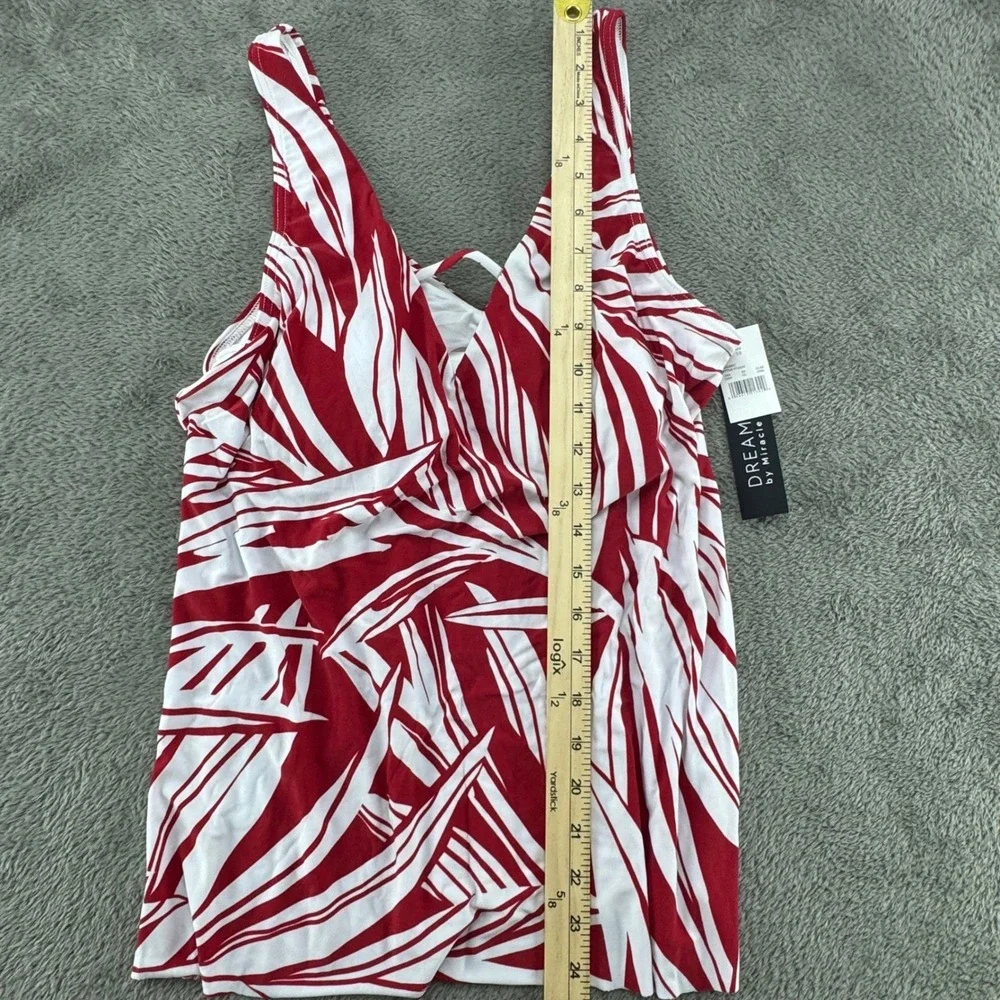 Dreamsuit by Miracle Brands Tankini Top‎ Womens 10 Red White NEW Tropical Palm